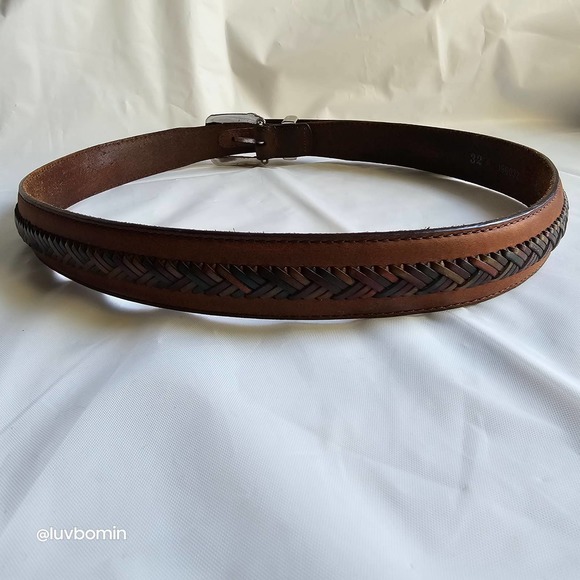 Territory Ahead Brown Braided Rainbow Leather Belt Sz 32 Silver Buckle - Picture 4 of 5